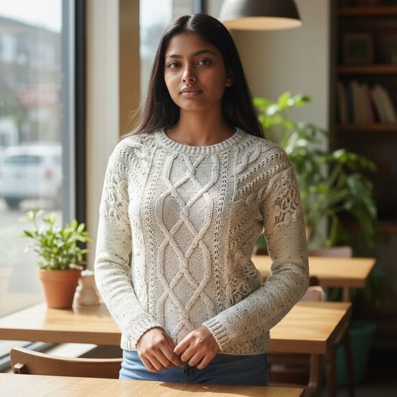 Hollister Cream Cable Knit Sweater with Lace Details Small - Picture 1 of 7